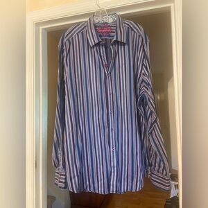ROBERT GRAHAM Mens Long Sleeve Shirt Striped Flip Cuff Sz‎ 3xl Blue/Purple/White